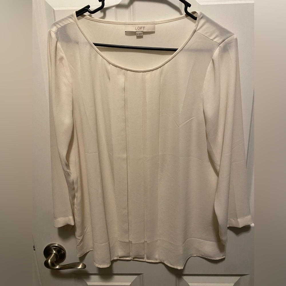 Loft Ivory Pleated Relaxed Blouse